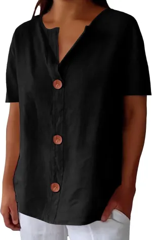 Linen Shirts for Women 2025 Summer Button Down Short Sleeve Loose Fit Shirts Fashion Boho Casual Beach Tops