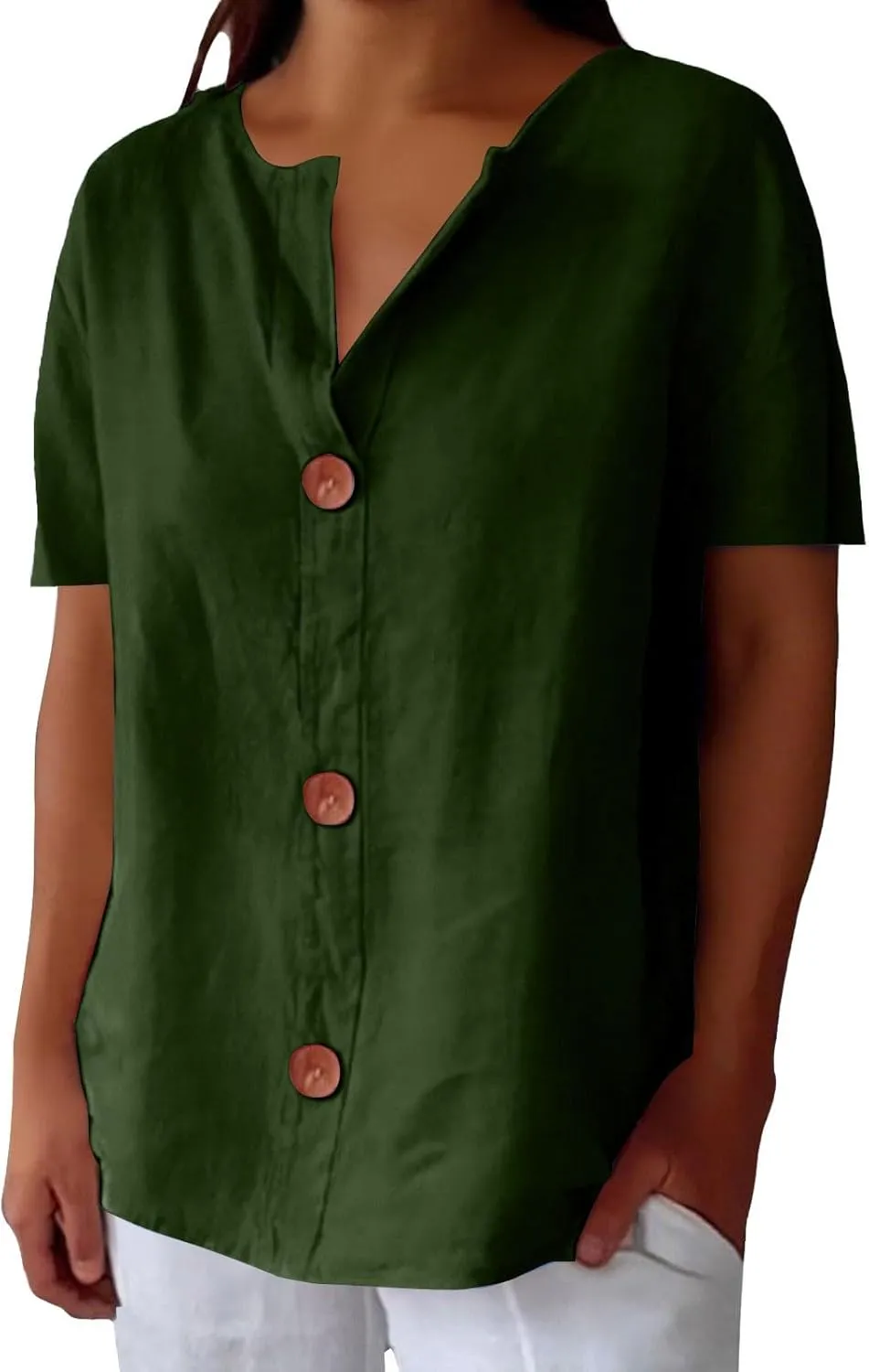 Linen Shirts for Women 2025 Summer Button Down Short Sleeve Loose Fit Shirts Fashion Boho Casual Beach Tops