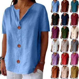 Linen Shirts for Women 2025 Summer Button Down Short Sleeve Loose Fit Shirts Fashion Boho Casual Beach Tops