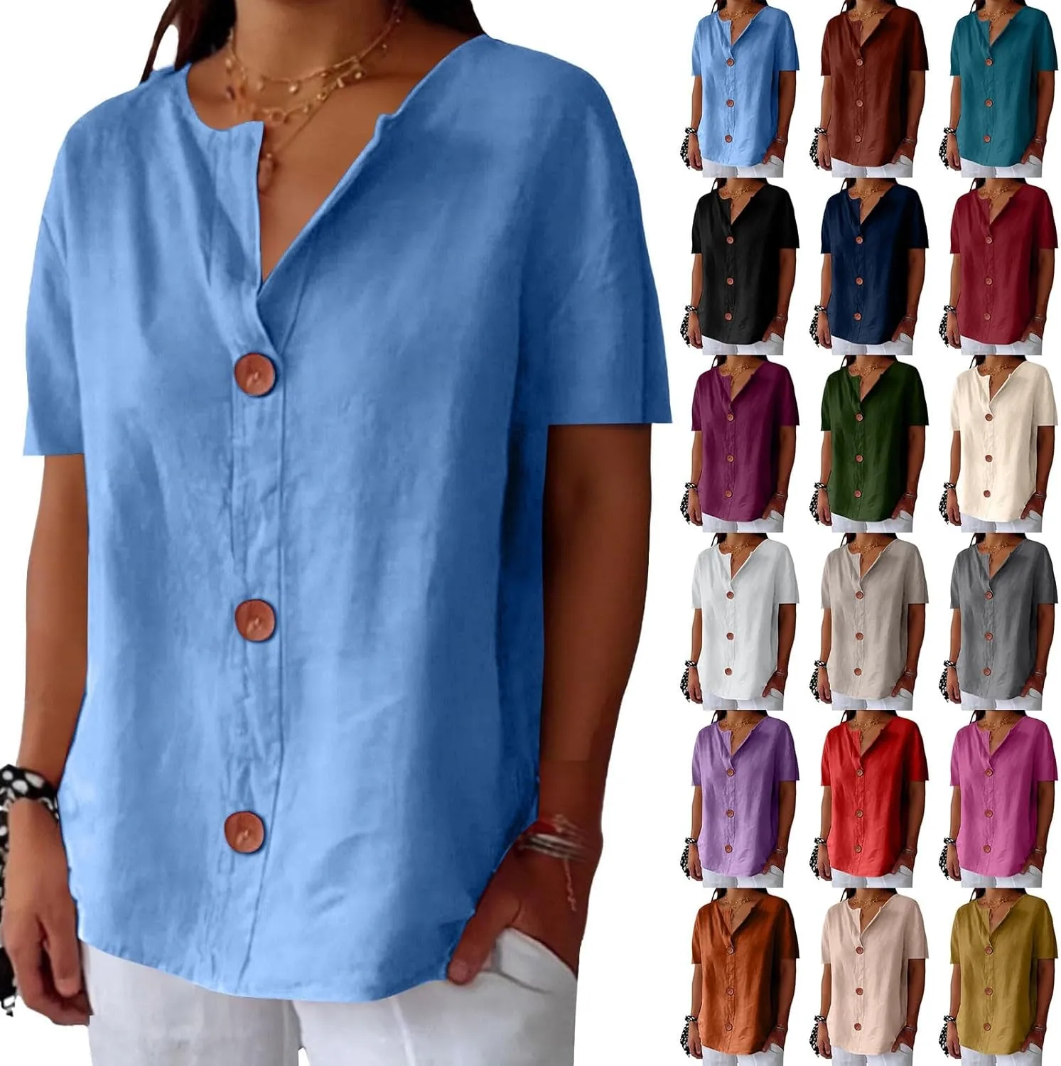 Linen Shirts for Women 2025 Summer Button Down Short Sleeve Loose Fit Shirts Fashion Boho Casual Beach Tops