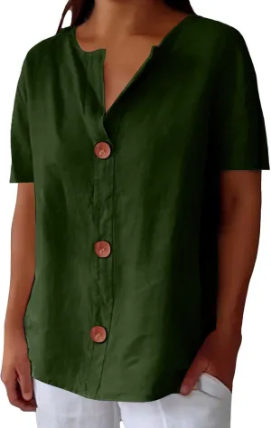 Linen Shirts for Women 2025 Summer Button Down Short Sleeve Loose Fit Shirts Fashion Boho Casual Beach Tops
