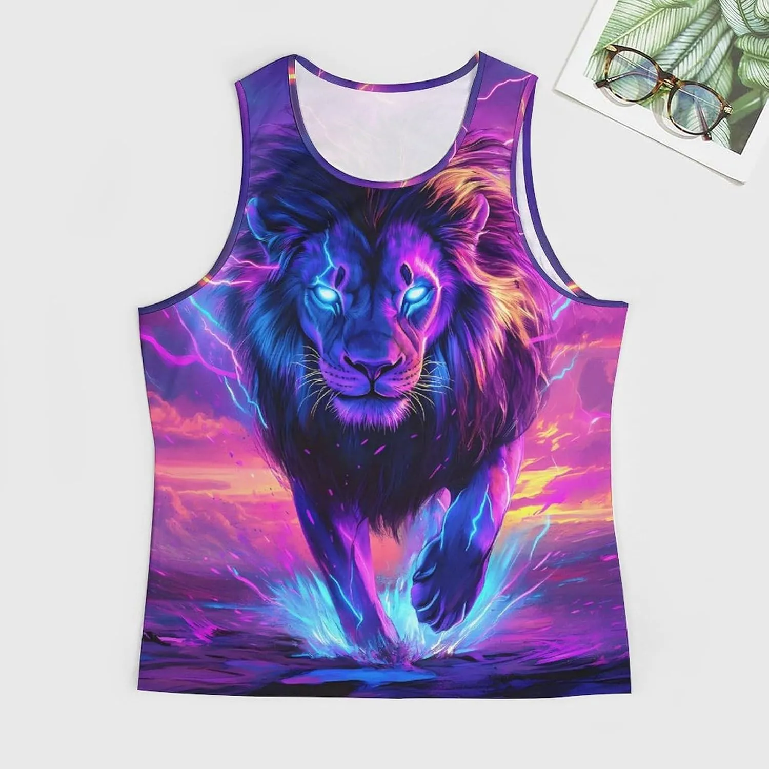 Lion Thunder Colorful Men's Activewear Tank Tops Gym Sleeveless Muscle T Shirts Workout Tees Vest