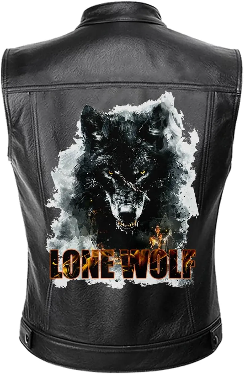 Lone Wolf, Vintage Wolf Biker Motorcycle Jacket, Personalized Men PU Leather Vest Coat Jackets