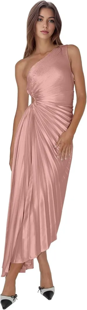 Long One Shoulder Prom Dresses for Teens Ruched Satin Pleated Formal Evening Dresses Sexy Cutout Party Gowns DR0640