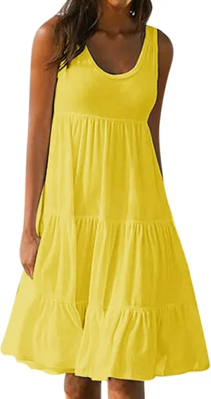 LRMQS Sundresses for Women Casual Beach 2024 Sleeveless Resort Wear Vacation Sun Dresses Tropical Spring Summer Tank Dress