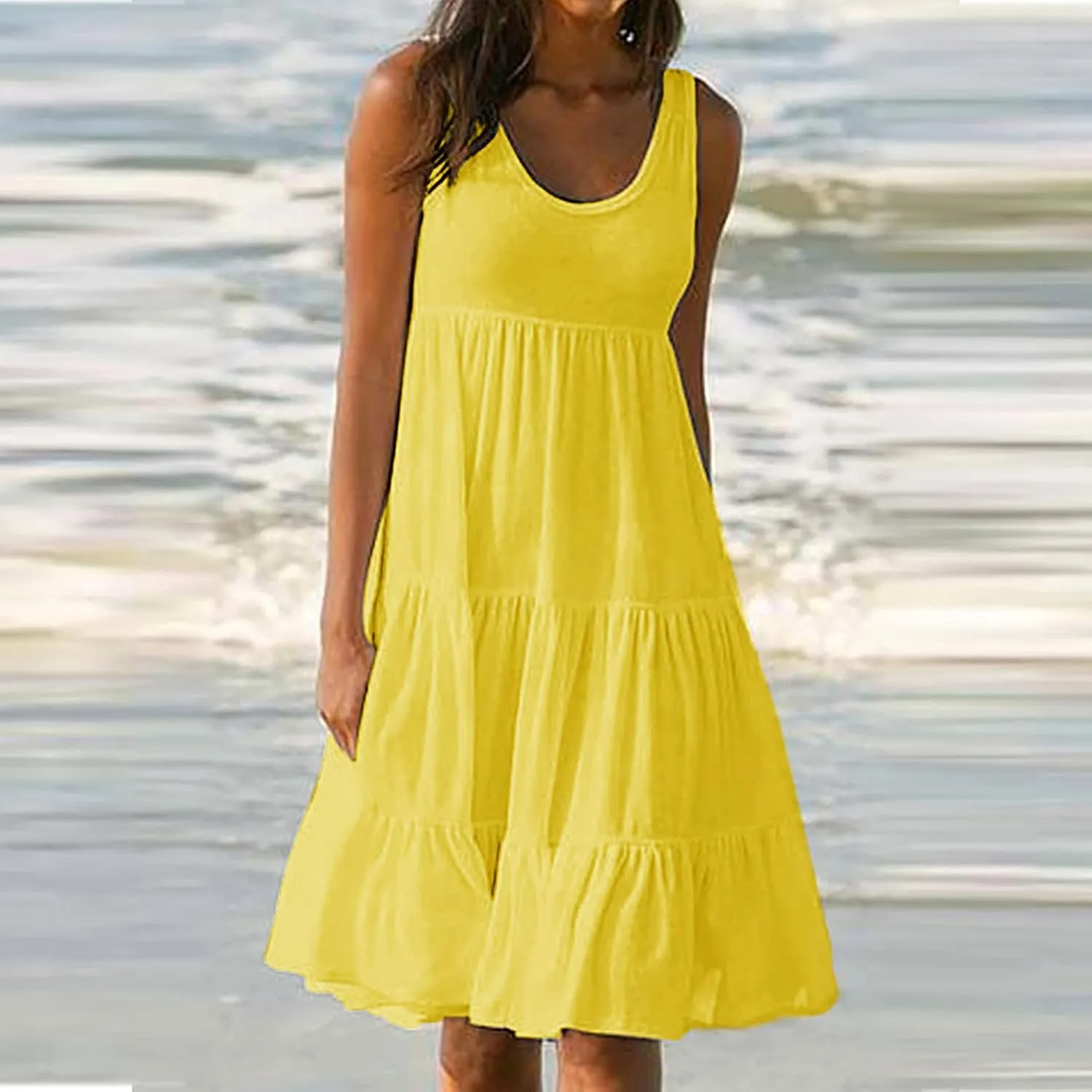 LRMQS Sundresses for Women Casual Beach 2024 Sleeveless Resort Wear Vacation Sun Dresses Tropical Spring Summer Tank Dress