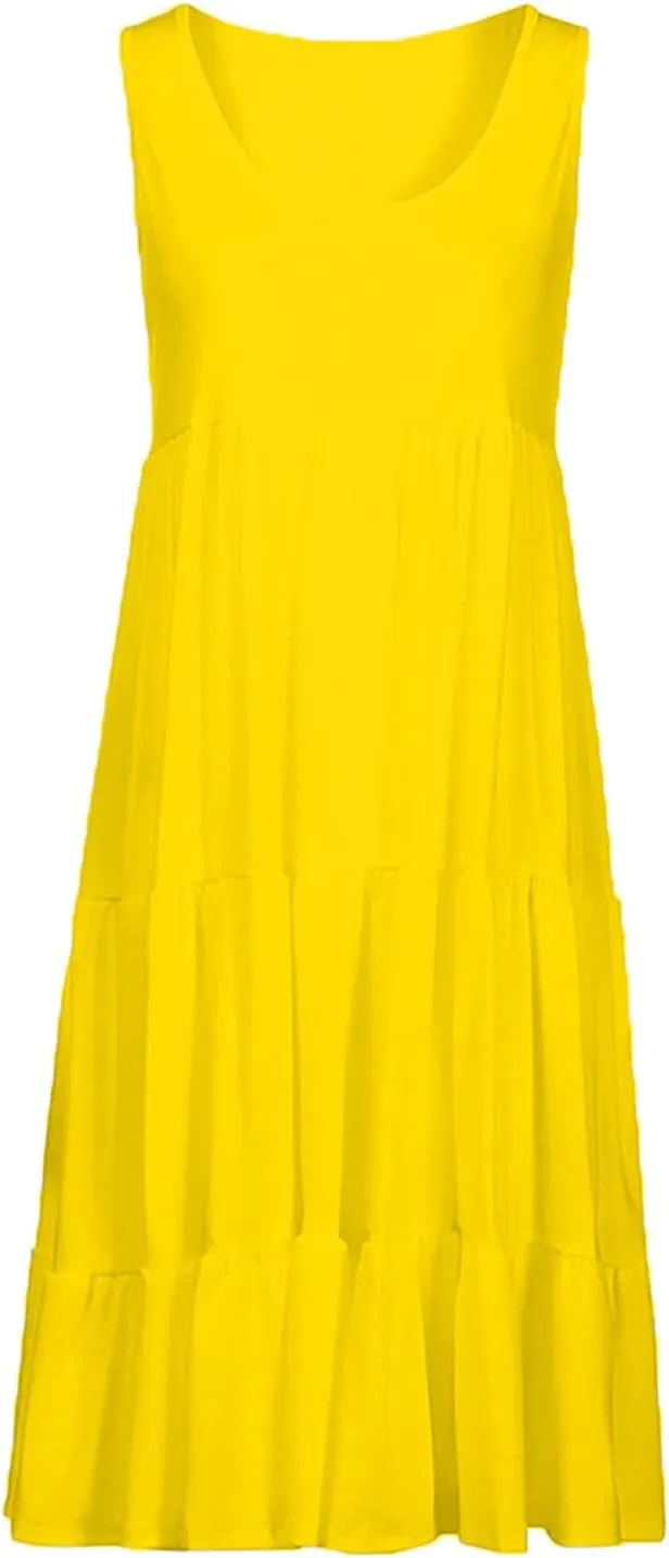 LRMQS Sundresses for Women Casual Beach 2024 Sleeveless Resort Wear Vacation Sun Dresses Tropical Spring Summer Tank Dress