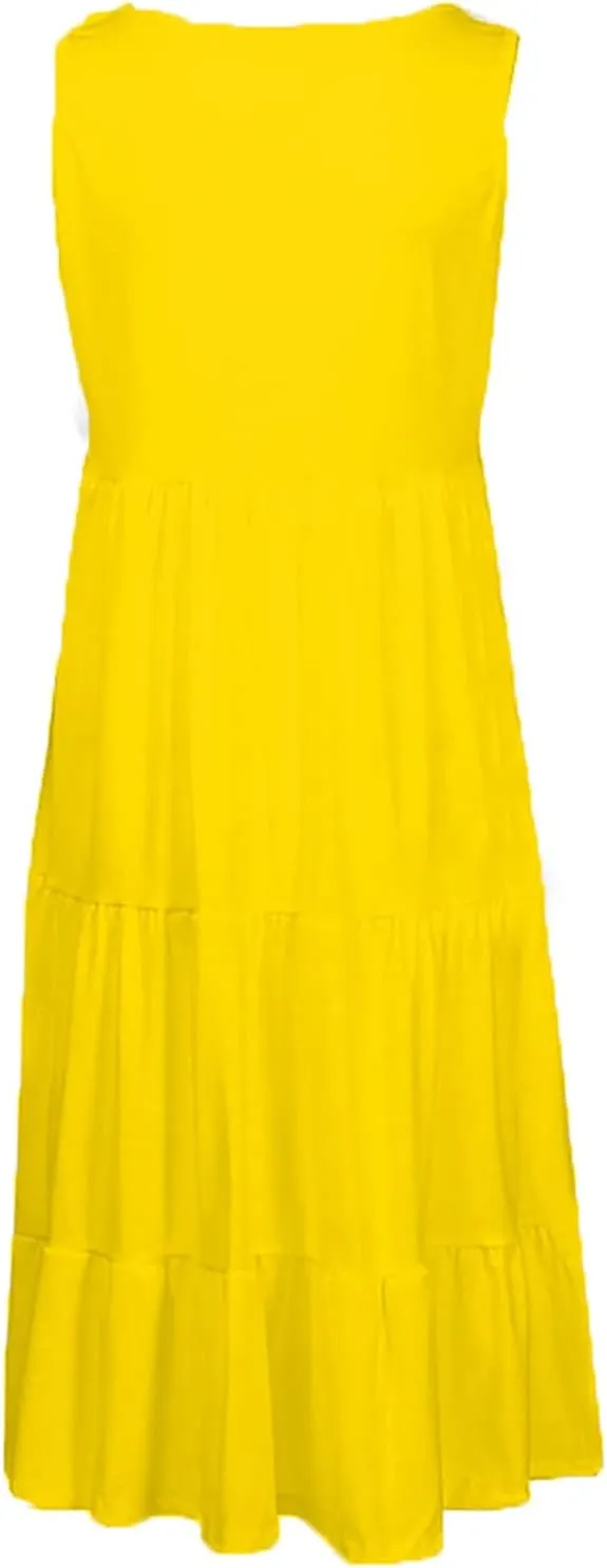 LRMQS Sundresses for Women Casual Beach 2024 Sleeveless Resort Wear Vacation Sun Dresses Tropical Spring Summer Tank Dress