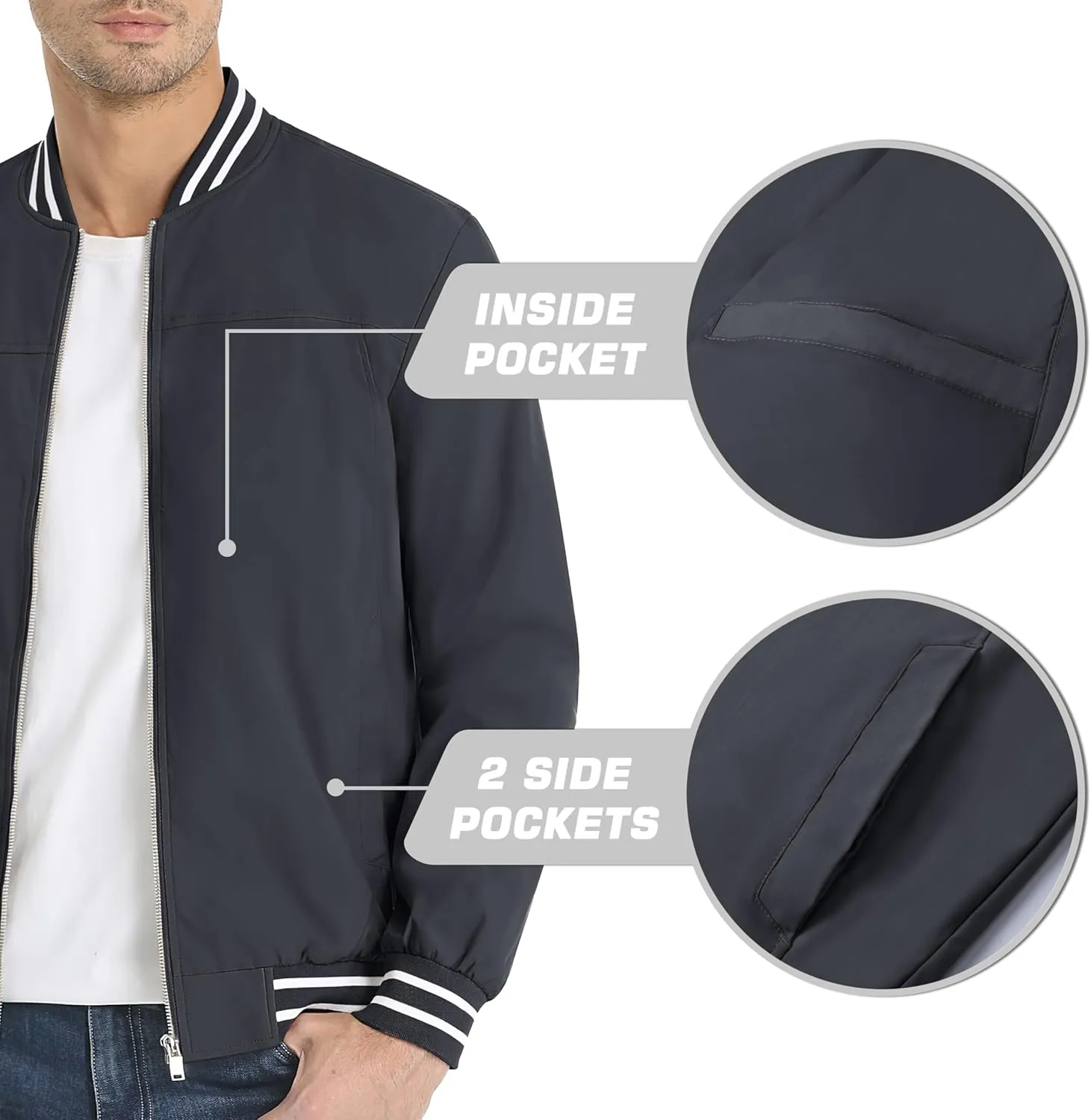 MAGNIVIT Men's Bomber Jackets Lightweight Jacket Varsity Flight Jacket Baseball Windbreaker Water Resistant Spring Autumn