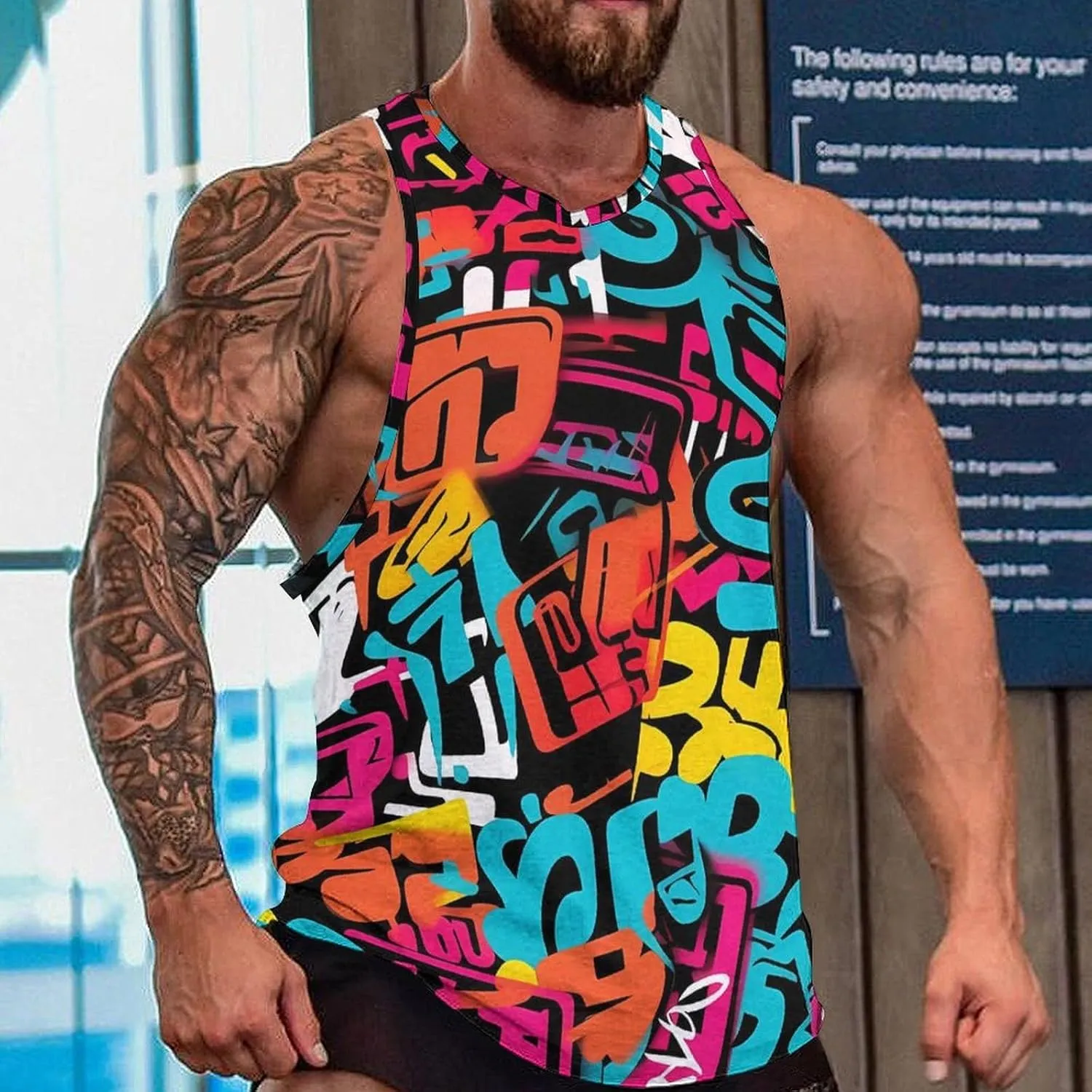 MARSVOVO Muscle Men's Hip Hop Tank Tops Vintage Y2K Street Graphic Casual Cotton Blend Quick-Dry Summer 2024 Sportswear