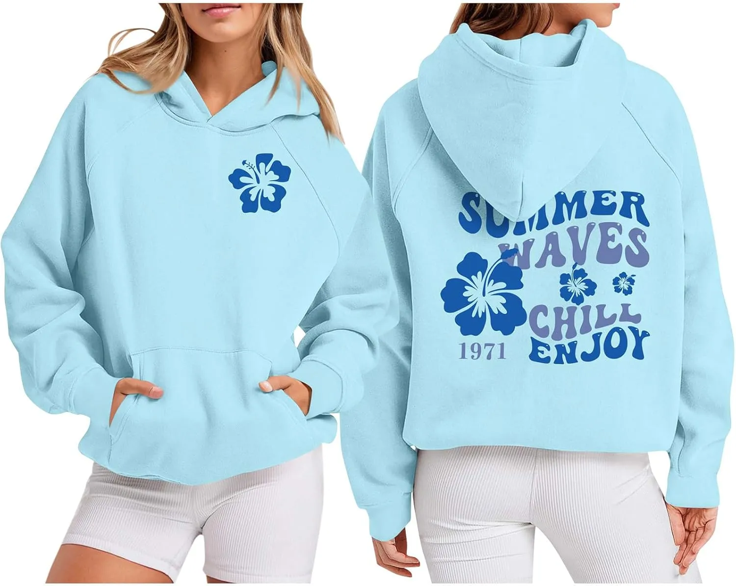 Meet Me 1962 At The Ocean Hoodies Long Sleeve Hooded Sweatshirt Trendy Letter Print Cute Preppy Y2K Pullover Tops
