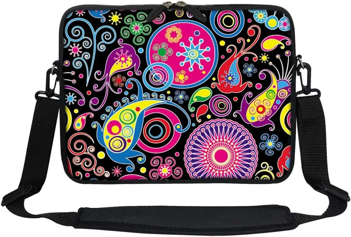 Meffort Inc 12 Inch Neoprene Laptop Sleeve Bag - Water Resistant, Hidden Handle, Adjustable Shoulder Strap, Dual Zipper, Fits Up to 11.6 - 12" Laptops - Arts Design