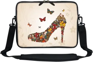 Meffort Inc 12 Inch Neoprene Laptop Sleeve Bag - Water Resistant, Hidden Handle, Adjustable Shoulder Strap, Dual Zipper, Fits Up to 11.6 - 12" Laptops - Butterfly High Heel