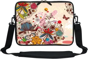 Meffort Inc 12 Inch Neoprene Laptop Sleeve Bag - Water Resistant, Hidden Handle, Adjustable Shoulder Strap, Dual Zipper, Fits Up to 11.6 12" Laptops - Colorful Flowers