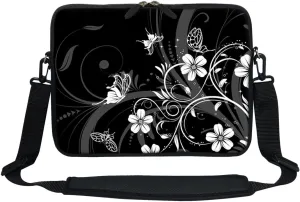 Meffort Inc 12 Inch Neoprene Laptop Sleeve Bag - Water Resistant, Hidden Handle, Adjustable Shoulder Strap, Dual Zipper, Fits Up to 11.6 - 12" Laptops - Flower Butterfly