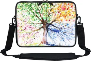 Meffort Inc 12 Inch Neoprene Laptop Sleeve Bag - Water Resistant, Hidden Handle, Adjustable Shoulder Strap, Dual Zipper, Fits Up to 11.6 12" Laptops - Four Seasons Tree