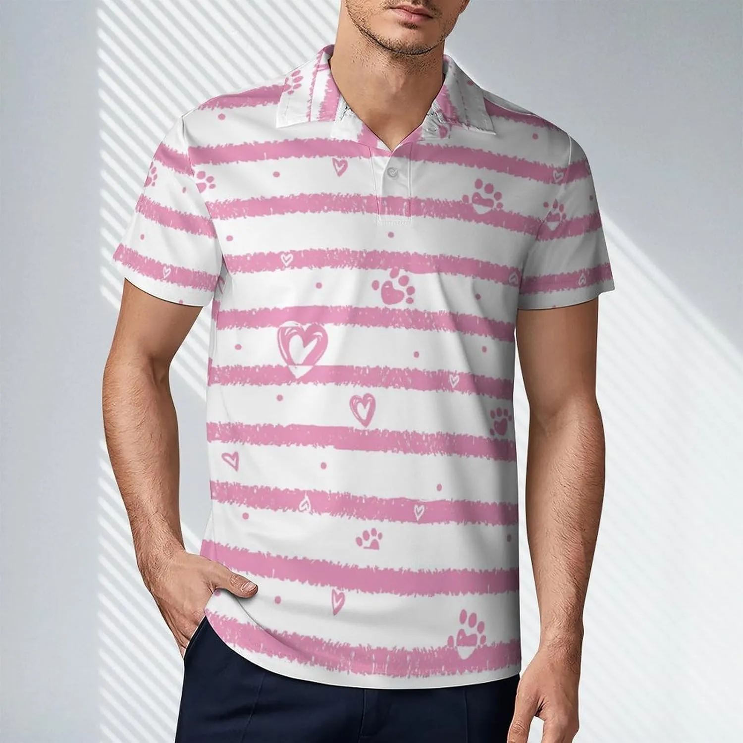 Men's Animal Tracks and Hearts Polo Shirts Short Sleeve Cool Golf Shirt Quick-Dry Activewear Polos