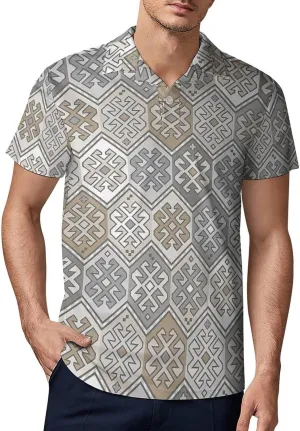 Men's Bohemian Style Polo Shirts Short Sleeve Cool Golf Shirt Quick-Dry Activewear Polos