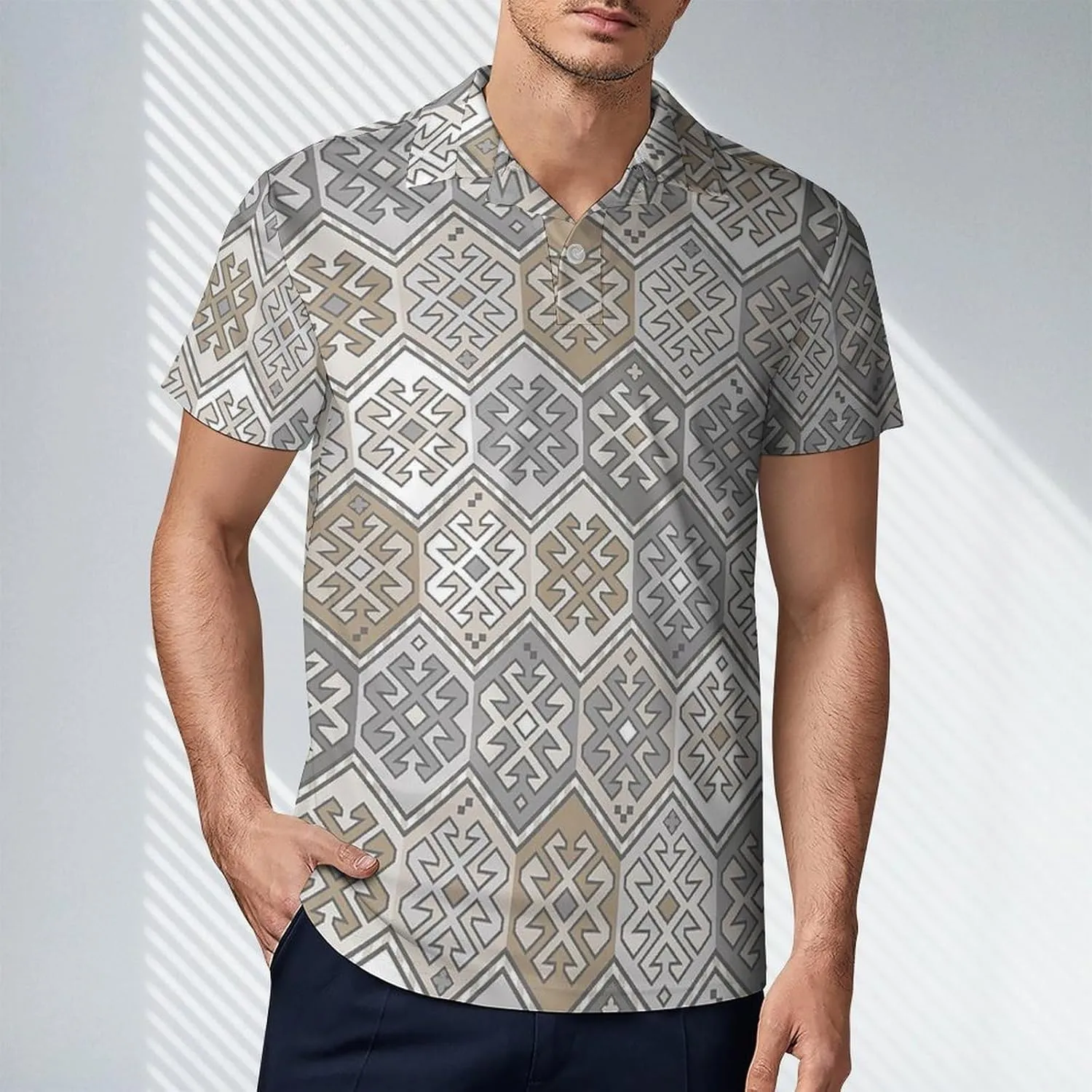Men's Bohemian Style Polo Shirts Short Sleeve Cool Golf Shirt Quick-Dry Activewear Polos