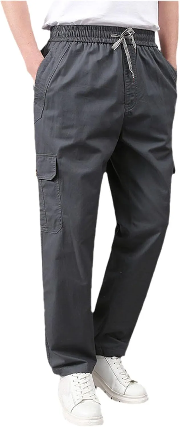 Mens Cargo Pants Casual Relaxed Fit Straight Stretch Waist Sweatpants Drawstring Lightweight Comfy Jogging Hiking Pants