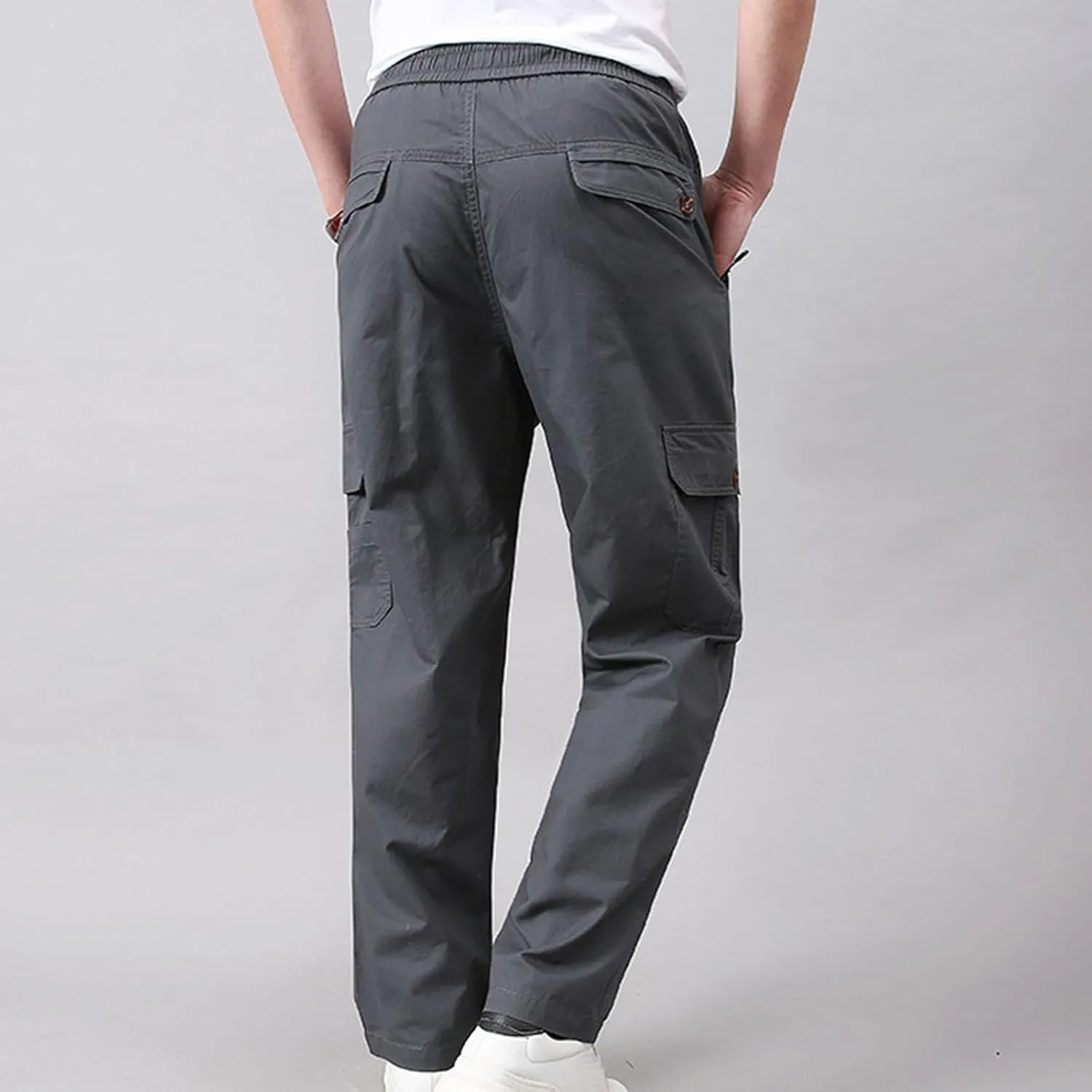 Mens Cargo Pants Casual Relaxed Fit Straight Stretch Waist Sweatpants Drawstring Lightweight Comfy Jogging Hiking Pants