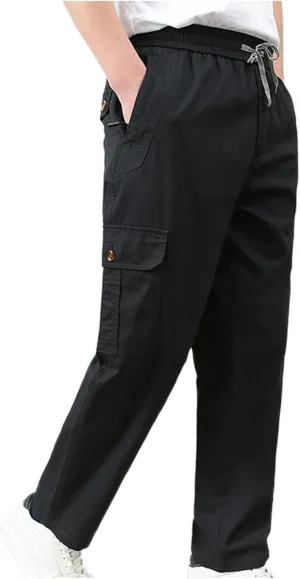 Mens Cargo Pants Casual Relaxed Fit Straight Stretch Waist Sweatpants Drawstring Lightweight Comfy Jogging Hiking Pants