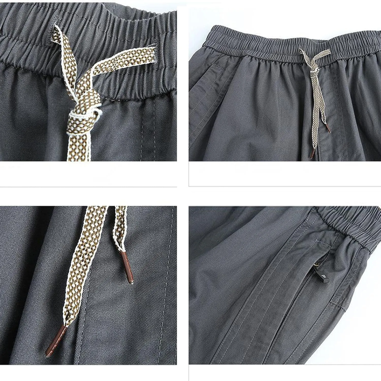 Mens Cargo Pants Casual Relaxed Fit Straight Stretch Waist Sweatpants Drawstring Lightweight Comfy Jogging Hiking Pants