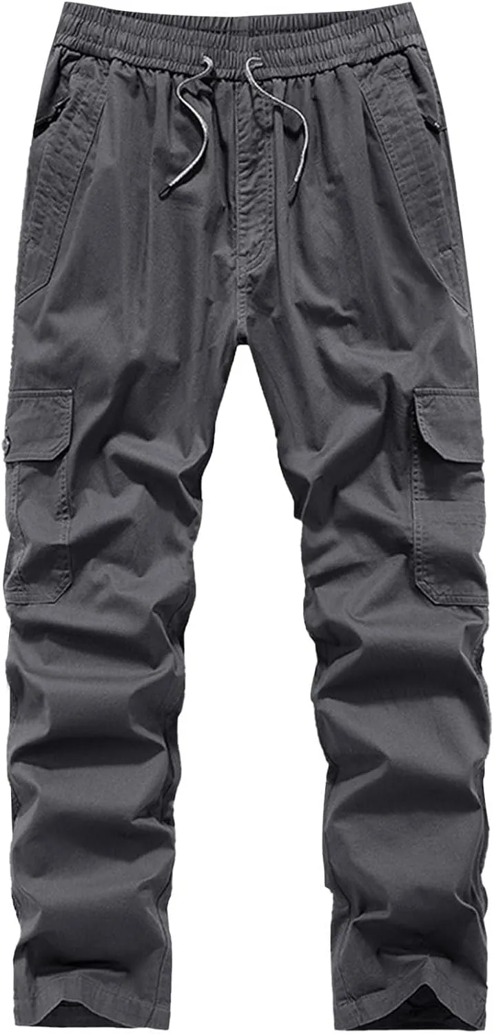 Mens Cargo Pants Casual Relaxed Fit Straight Stretch Waist Sweatpants Drawstring Lightweight Comfy Jogging Hiking Pants