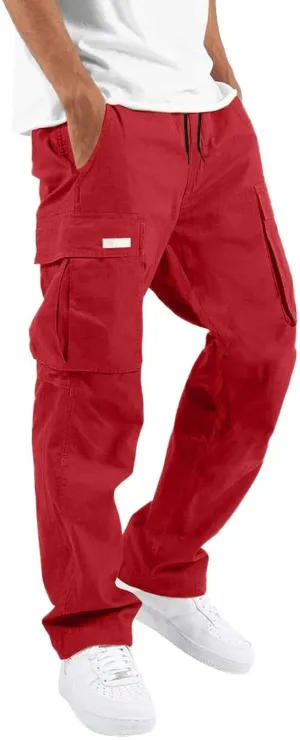 Mens Cargo Pants with Pockets Baggy Open Bottom Relaxed Fit Sweatpants Lightweight Plus Size Comfy Hiking Athletic Trousers