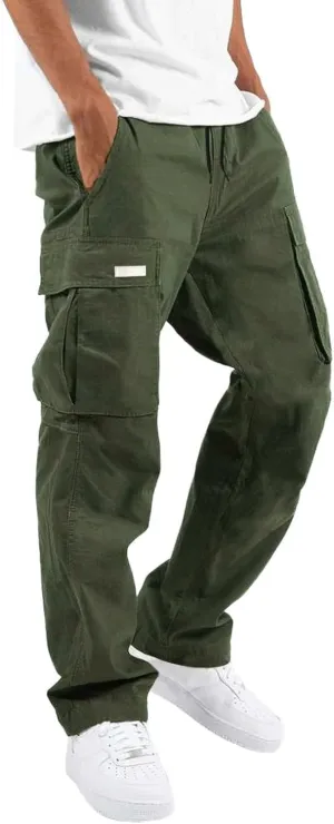 Mens Cargo Pants with Pockets Baggy Open Bottom Relaxed Fit Sweatpants Lightweight Plus Size Comfy Hiking Athletic Trousers