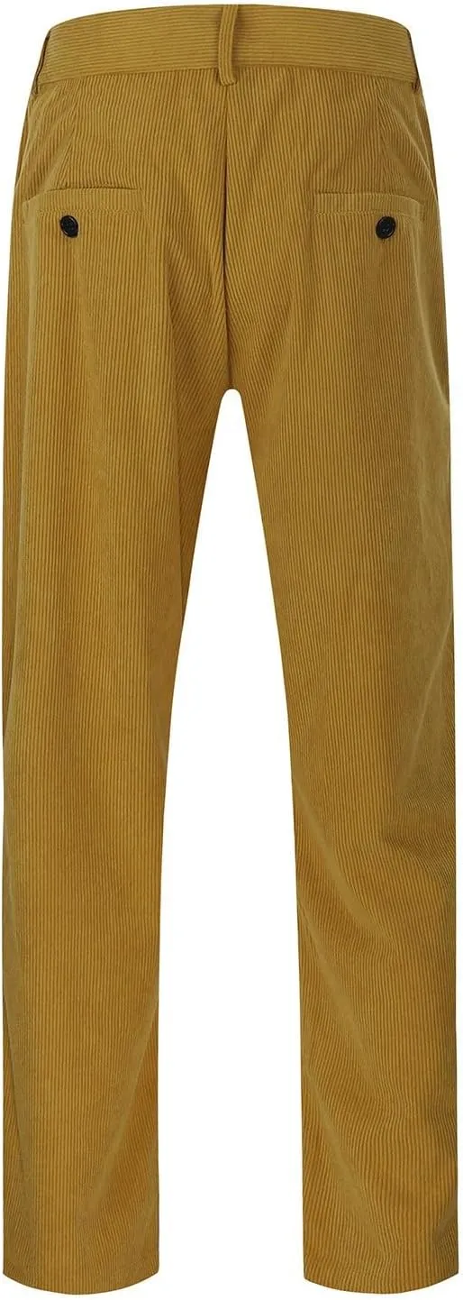 Men's Casual Corduroy Pants Loose Fit Stretch Waist Straight Leg Trousers Lightweight Button Up Plus Size Lounge Pants