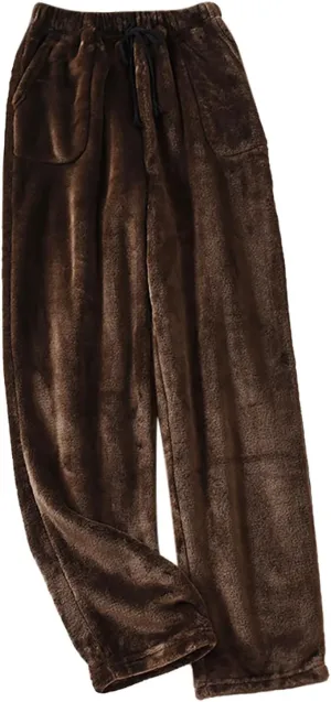 Men's Casual Fleece Pants Relaxed Fit Stretch Waist Thickened Lounge Pants Plus Size Straight Leg Comfy Baggy Trousers