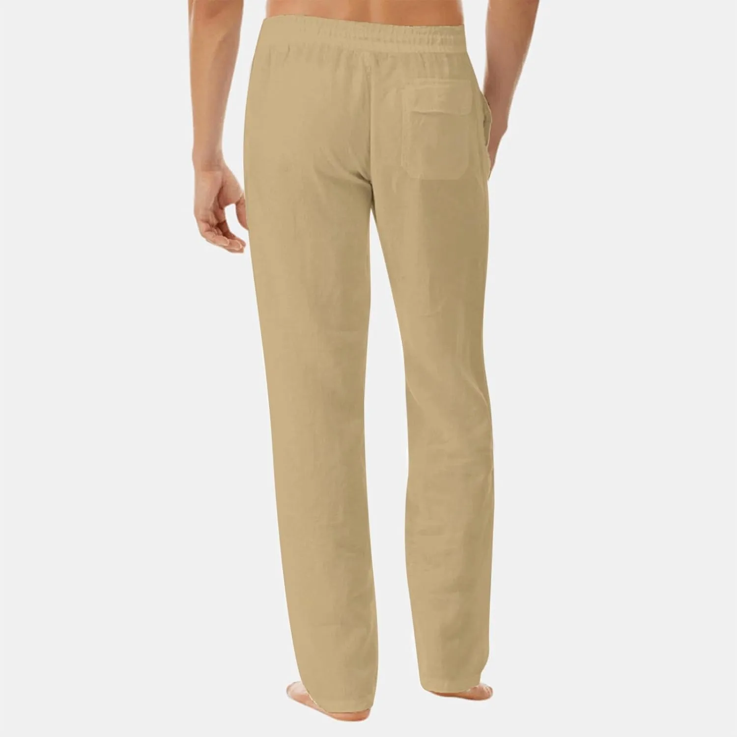 Mens Casual Pants Relaxed Fit Elastic Waist Baggy Linen Pants Lightweight Drawstring Summer Beach Yoga Trousers with Pockets