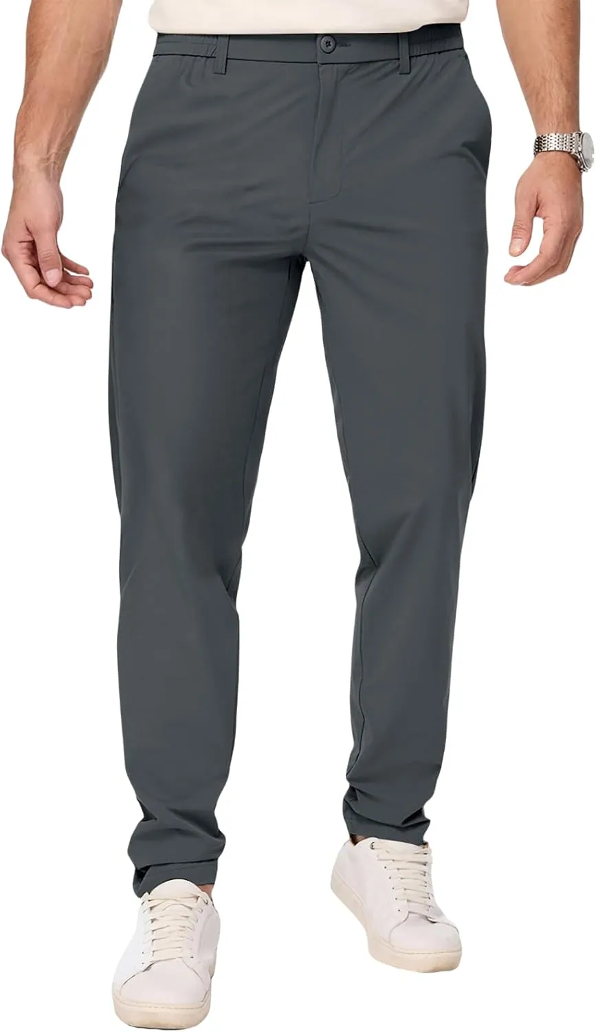 Mens Chino Pants Lightweight Quick Dry Golf Pants Stretch Slim Fit Business Casual Work Dress Slacks Zipper Pocket
