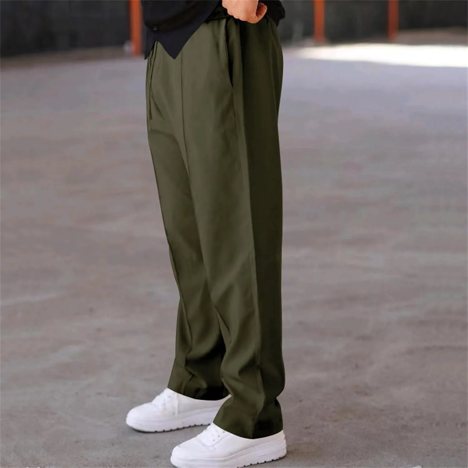 Men's Classic Chino Pants Bottom Sweatpants Cotton Linen Yoga Pants Solid Color Casual Trousers with Pockets