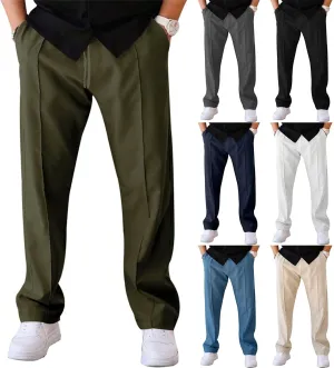 Men's Classic Chino Pants Bottom Sweatpants Cotton Linen Yoga Pants Solid Color Casual Trousers with Pockets