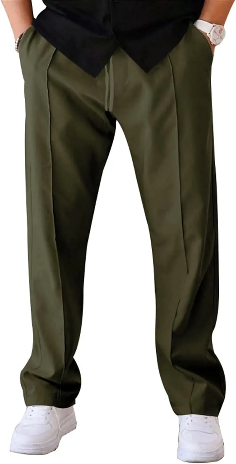 Men's Classic Chino Pants Bottom Sweatpants Cotton Linen Yoga Pants Solid Color Casual Trousers with Pockets