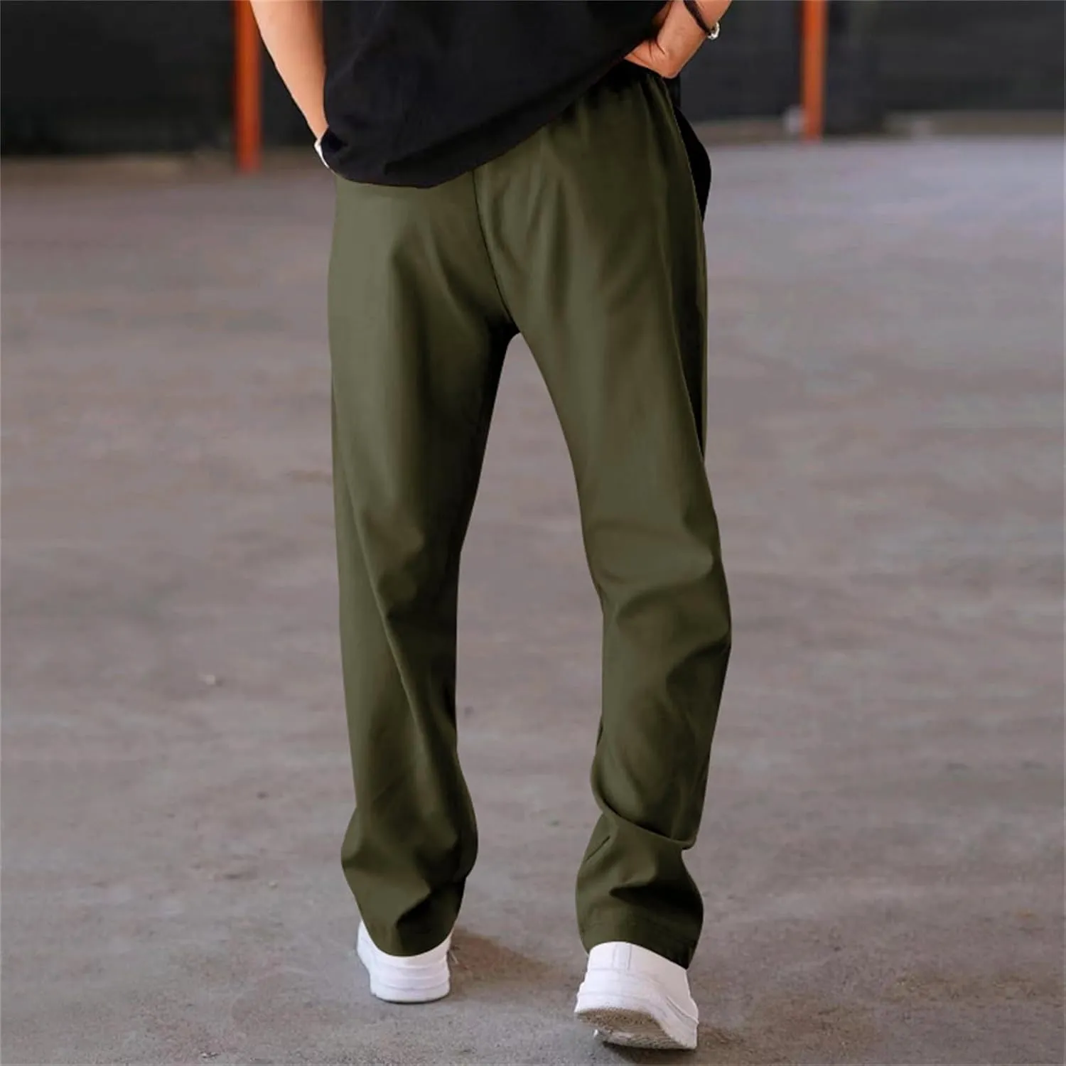 Men's Classic Chino Pants Bottom Sweatpants Cotton Linen Yoga Pants Solid Color Casual Trousers with Pockets