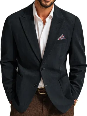Men's Corduroy Blazer Two Button Formal Blazer for Men Sport Coats with Pockets for Wedding Dark Grey