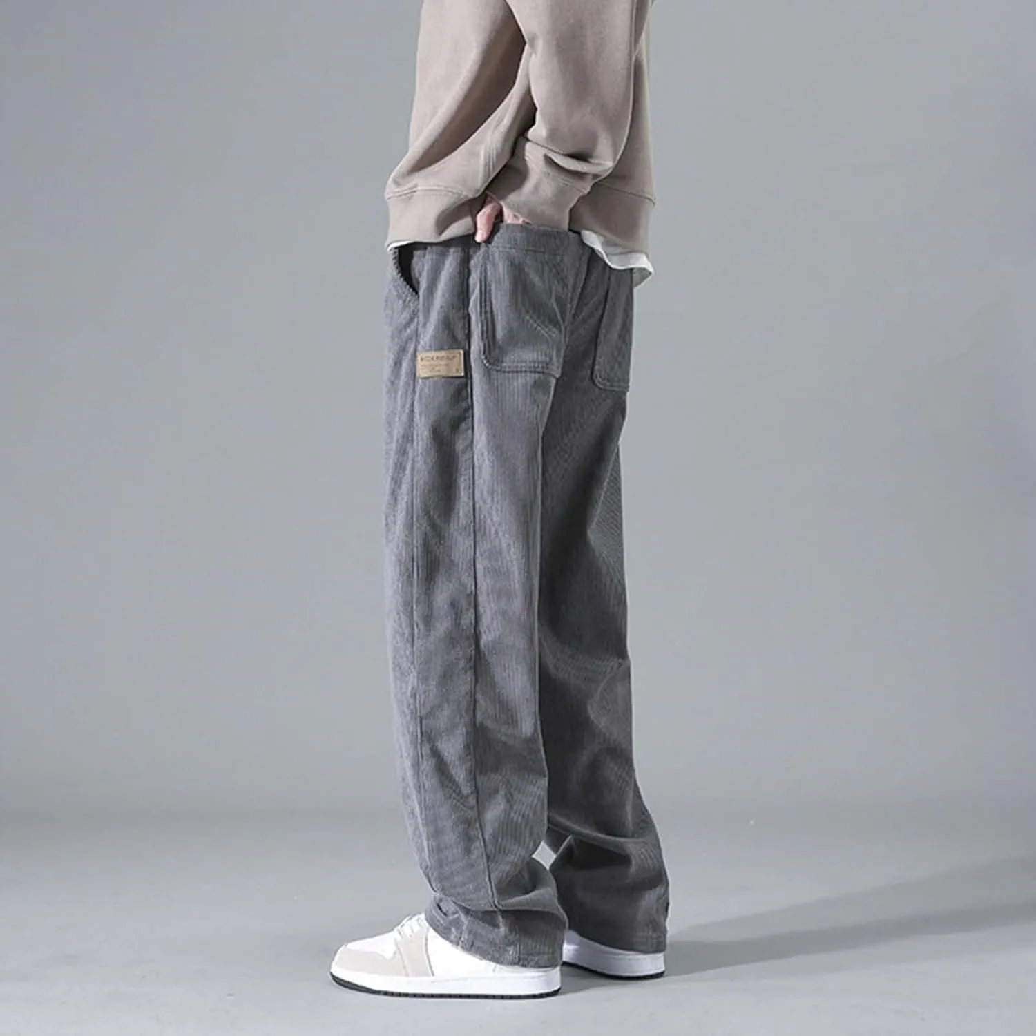 Mens Corduroy Pants Big and Tall Relaxed Fit Straight Wide Leg Pants Plus Size Comfy Spring Joggers Casual Hiking Pants