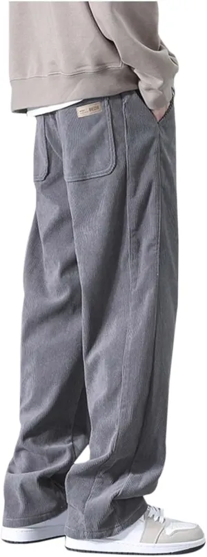 Mens Corduroy Pants Big and Tall Relaxed Fit Straight Wide Leg Pants Plus Size Comfy Spring Joggers Casual Hiking Pants