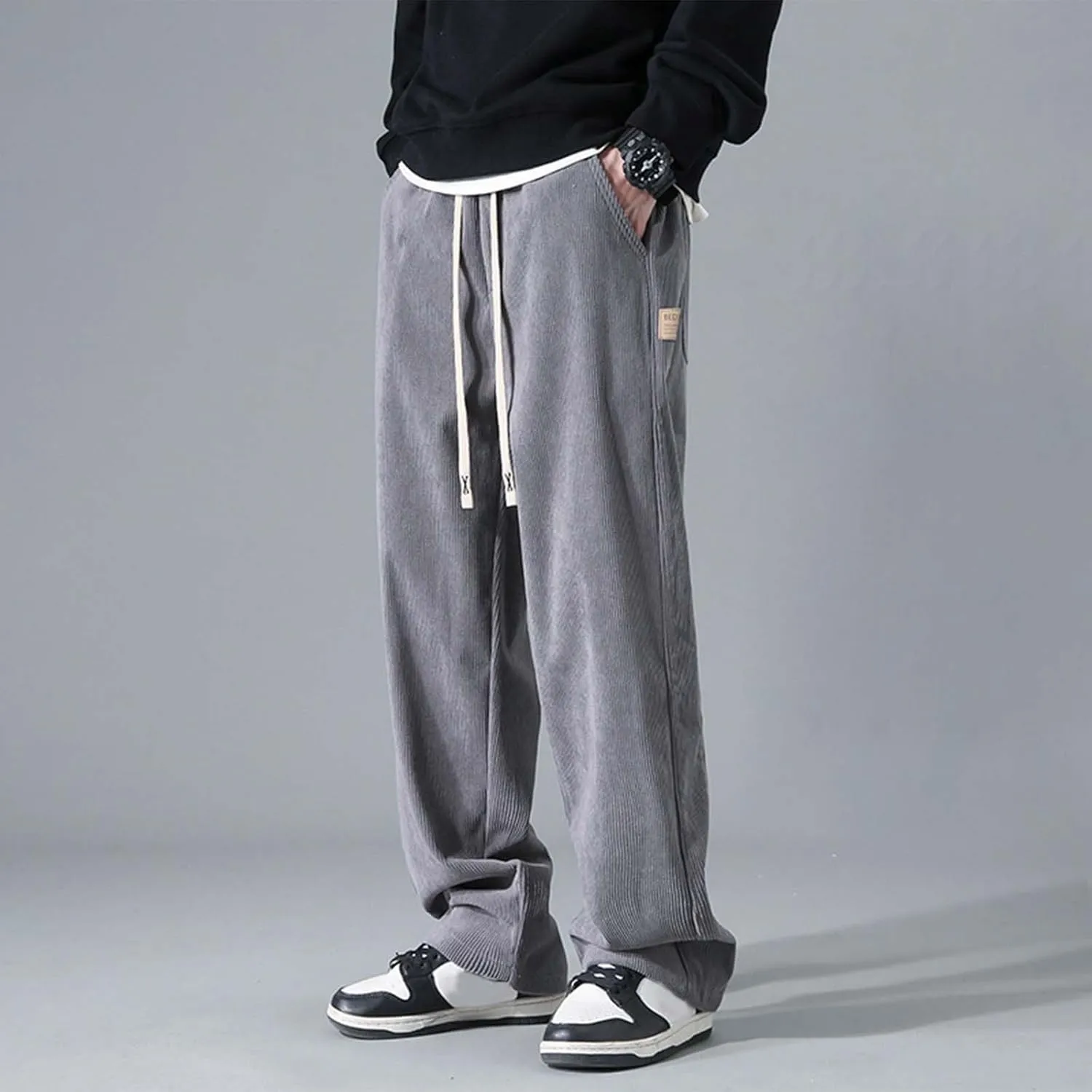 Mens Corduroy Pants Big and Tall Relaxed Fit Straight Wide Leg Pants Plus Size Comfy Spring Joggers Casual Hiking Pants