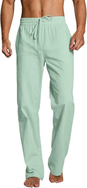 Mens Cotton Linen Casual Pants Drawstrings Elastic Waist Jogging Yoga Slacks for Men 2024 Ropa para Playa Hombre