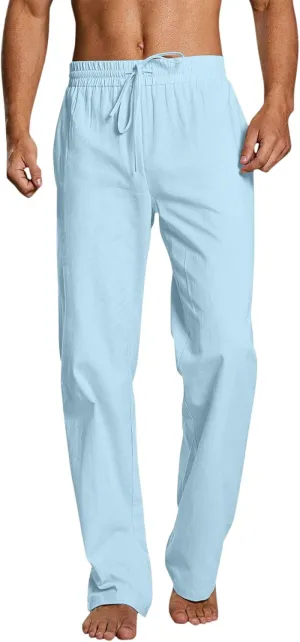 Mens Cotton Linen Casual Pants Drawstrings Elastic Waist Jogging Yoga Slacks for Men 2024 Ropa para Playa Hombre