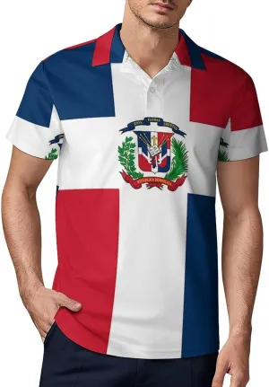 Men's Dominican Republic Flag Polo Shirts Short Sleeve Cool Golf Shirt Quick-Dry Activewear Polos