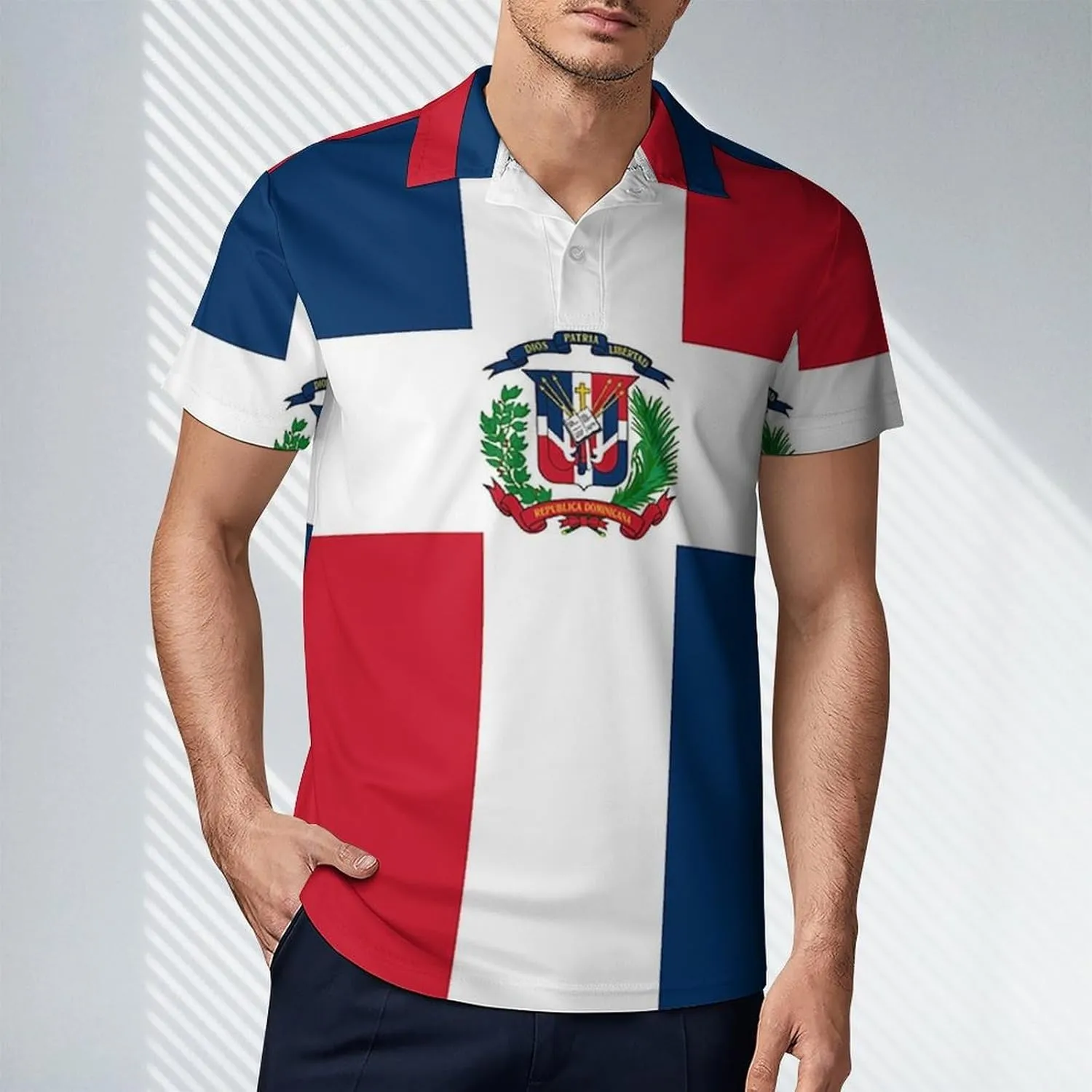 Men's Dominican Republic Flag Polo Shirts Short Sleeve Cool Golf Shirt Quick-Dry Activewear Polos