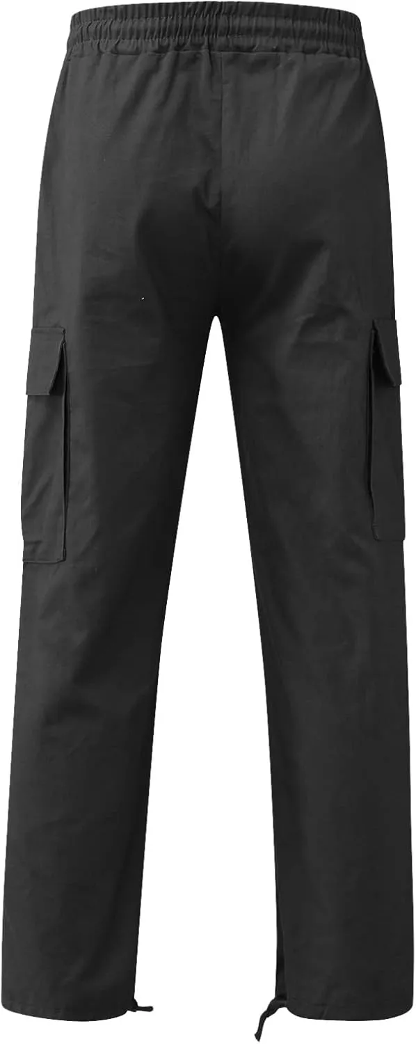 Mens Drawstring Cargo Pants Casual Stretch Waist Sweatpants Running Athletic Tactical Trousers Hiking Pants with Pockets