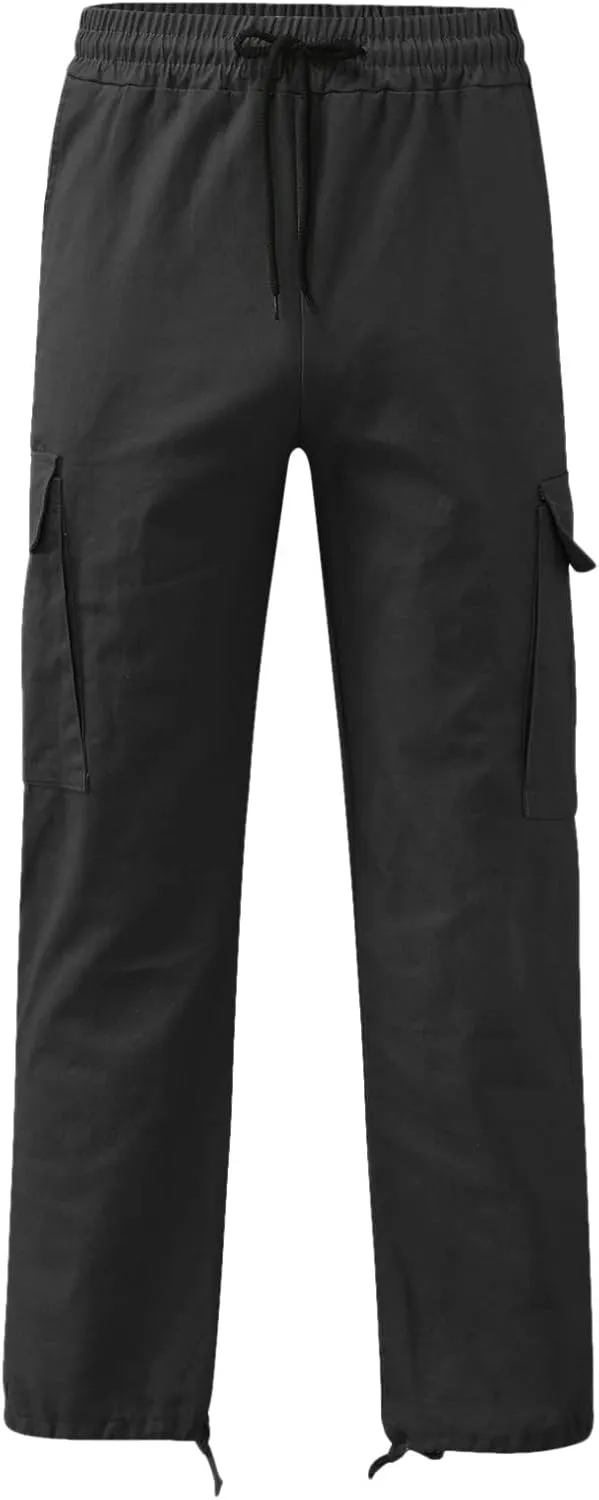 Mens Drawstring Cargo Pants Casual Stretch Waist Sweatpants Running Athletic Tactical Trousers Hiking Pants with Pockets
