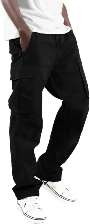 Mens Drawstring Cargo Pants Casual Stretch Waist Sweatpants Running Athletic Tactical Trousers Hiking Pants with Pockets