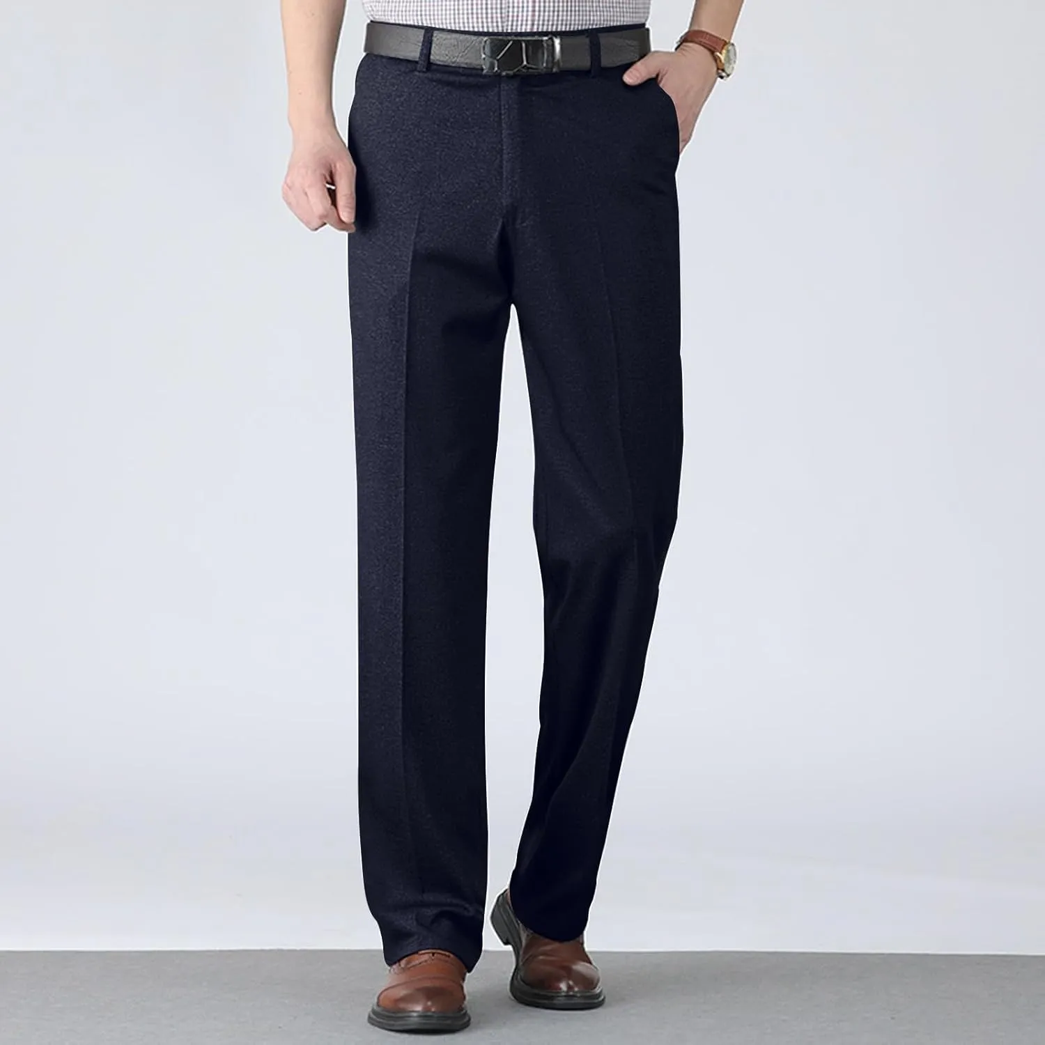 Mens Dress Pants Pleated Relaxed Fit Stretch Dress Pants Elastic Waist Casual Chino Pants (Available Big & Tall)